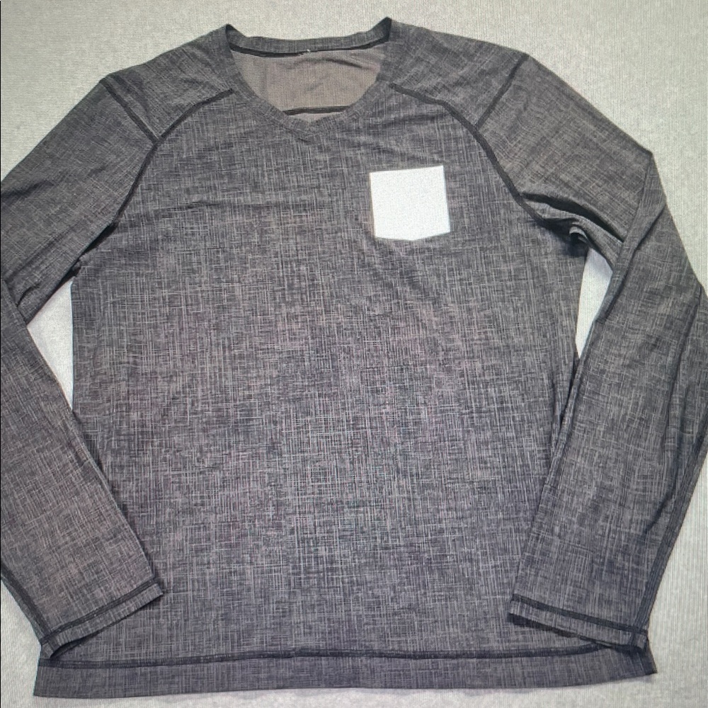 Lemon Gray Heather Long Sleeve Crew with White Chest Pocket